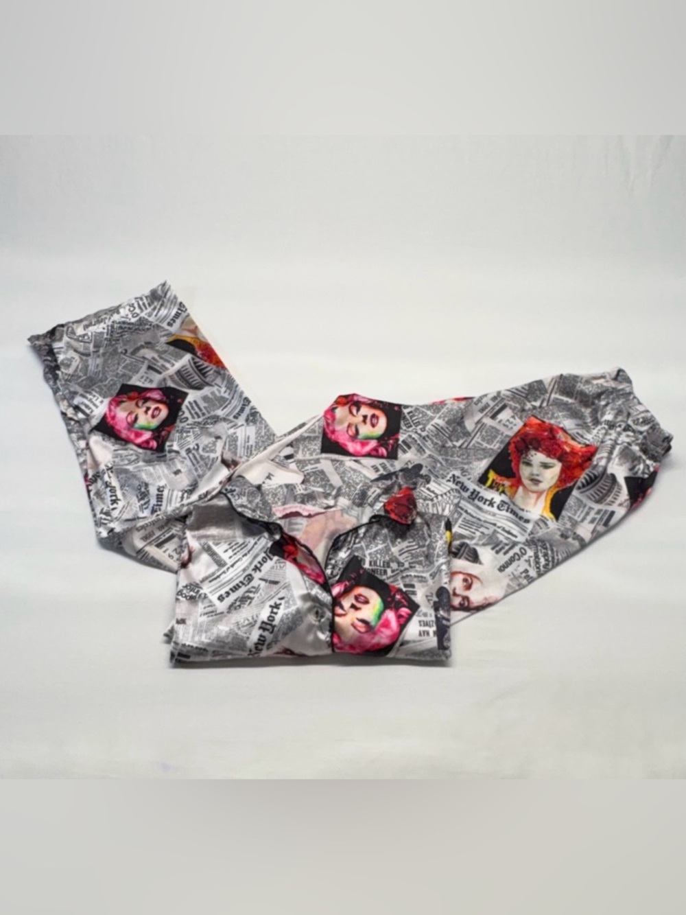 Private Lives Satin Newsprint Pajama Set - Marilyn Monroe Art Print - Size L